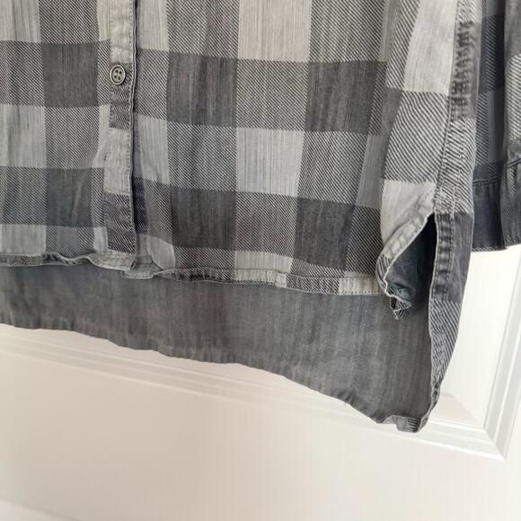 Soft Surroundings Gray Check Plaid Long Sleeve Button Up Shirt Womens Sz Medium - Picture 4 of 12